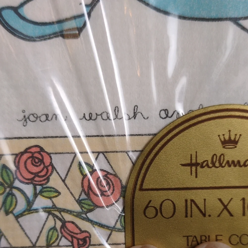 Vintage 1969 Hallmark Floral Dancing Friends Party Tablecloth Joan Walsh Angulnd